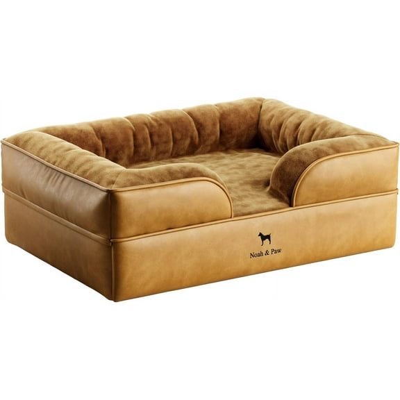 NOAH & PAW Large Dog Bed, 35x25x11 Inch, Orthopedic Dog Beds, Eggshell Memory Foam Infused with Cooling Gel, Waterproof, Machine Washable, Includes Inner Cover (Vegan Leather)