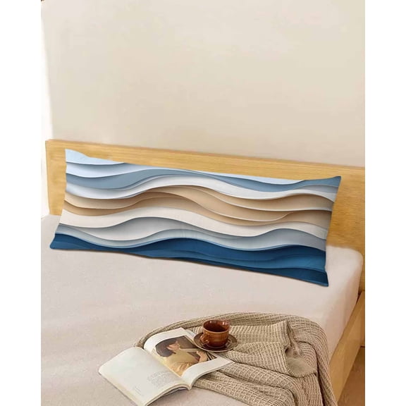 Beige Blue Ombre Long Body Pillow Covers, Moire Abstract Artwork Soft Breathable Throw Pillow Cases with Invisible Zipper, Decorative Pillowcase Pillows Protectors for Sofa Bed Couch 20"x60"
