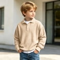 thumbnail image 7 of Besolor Kids Boys Clothes Fall Sweatshirts Long Sleeve Lapel Collar Buttons Sweatshirt Casual Loose Knit Workout Pullover Tops(9-10 Years,Beige), 7 of 7