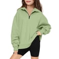 thumbnail image 2 of Swuxness Girls' Long Sleeve Sweatshirts, Toddler Fall Tops, Girls Middle Big Kids Crew Neck Solid Color Unhooded Sweatshirt Mint Green, 11-12 Years, 2 of 4
