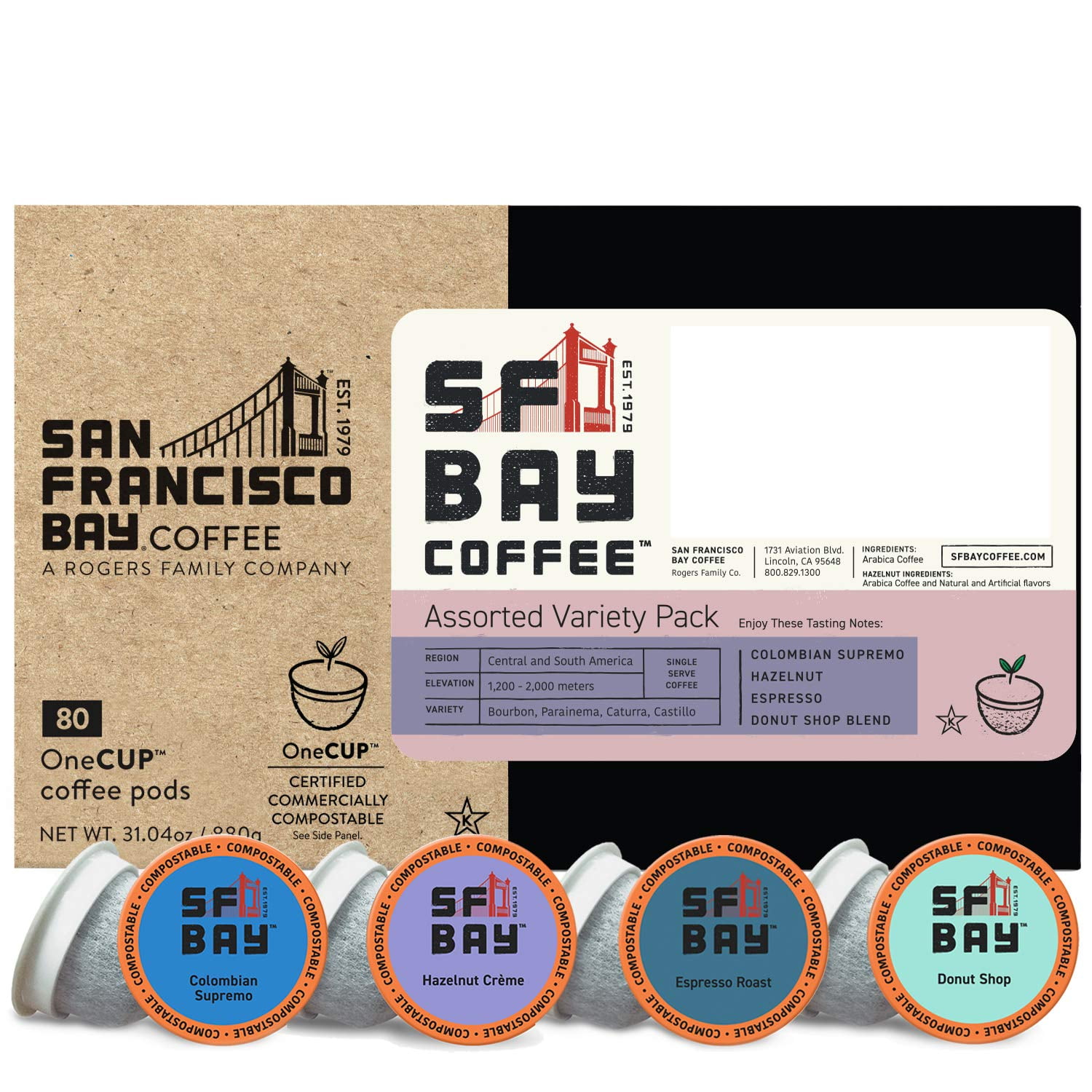 SF Bay Coffee OneCUP Assorted Variety Pack 80 Ct Compostable Coffee