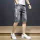 thumbnail image 3 of Pantalones cortos de mezclilla para hombre, bermudas rotas, parches largos, pantalones vaqueros cortos para hombre, tendencia popular 2024, pantalones cortos elásticos con cremallera, finos, 3 of 5
