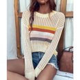 thumbnail image 2 of Suéter de punto para mujer, suéter de punto de manga larga con cuello redondo y rayas multicolor, informal, holgado, suave y transpirable, 2 of 5