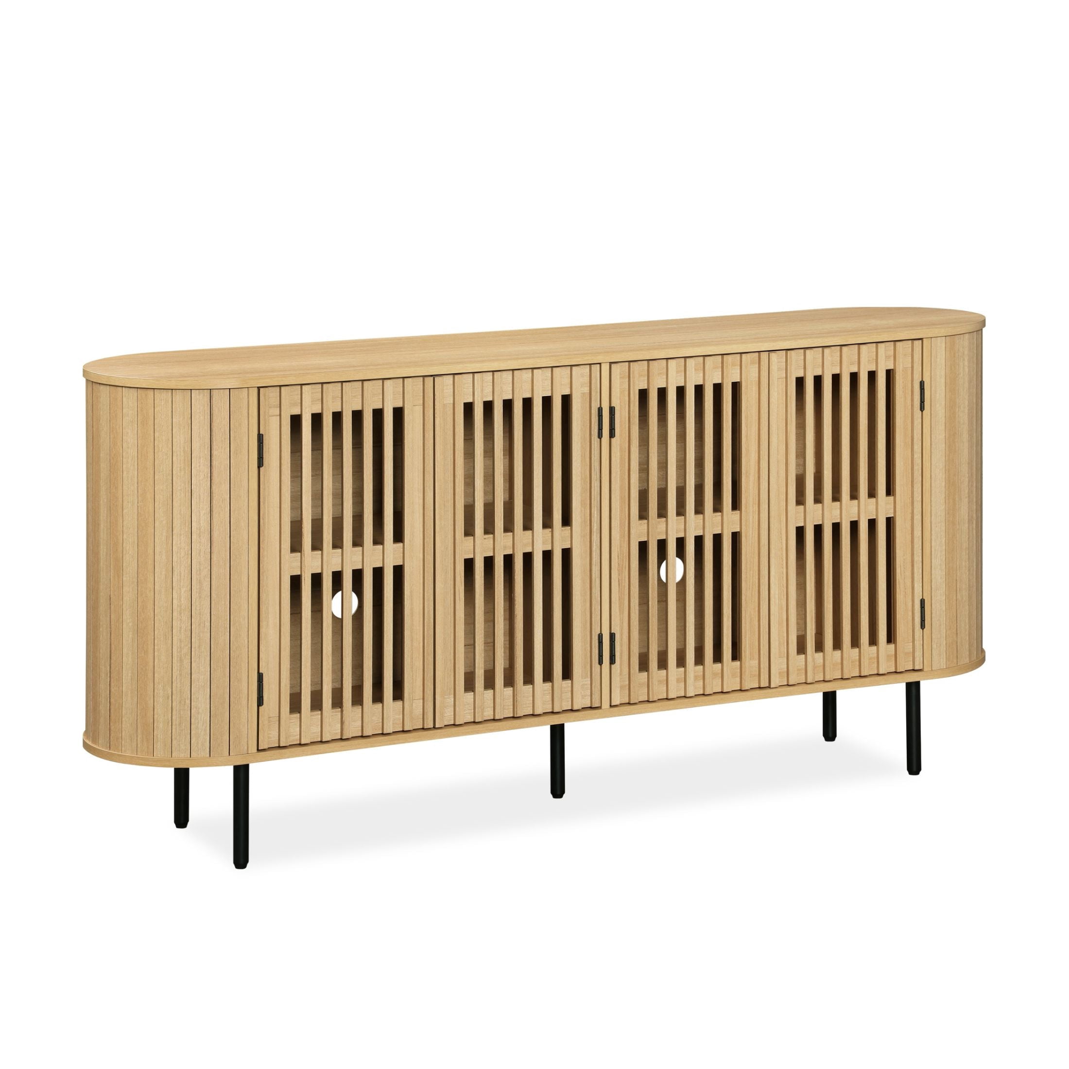 WAMPAT Kitchen Buffet Cabinet with Storage & Fluted Panel, Modern Credenza Coffee Bar for Dining Room Living Room, Curved Design, 64 inch, Oak