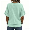 thumbnail image 4 of Womens Fringe Boho Tops Casual Cotton Linen Distressed V Neck Shirts Short Sleeve Gauze Blouses Raw Edge Hem Mint Green S, 4 of 7