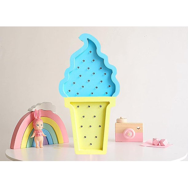 Luz de helado, decoración de suministros para fiesta de cumpleaños de boda, luz nocturna LED para habitación de niños, los mejores regalos para niños y niñas (amarillo y azul)