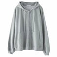 thumbnail image 2 of Sudadera con capucha de gran tamaño para mujer, cárdigan gris, ropa lisa con cremallera, Tops de manga larga para primavera, 2 of 5