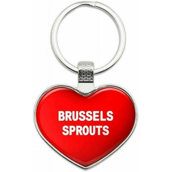 Brussels Sprouts - I Love Food Metal Heart Keychain Key Chain Ring, Red