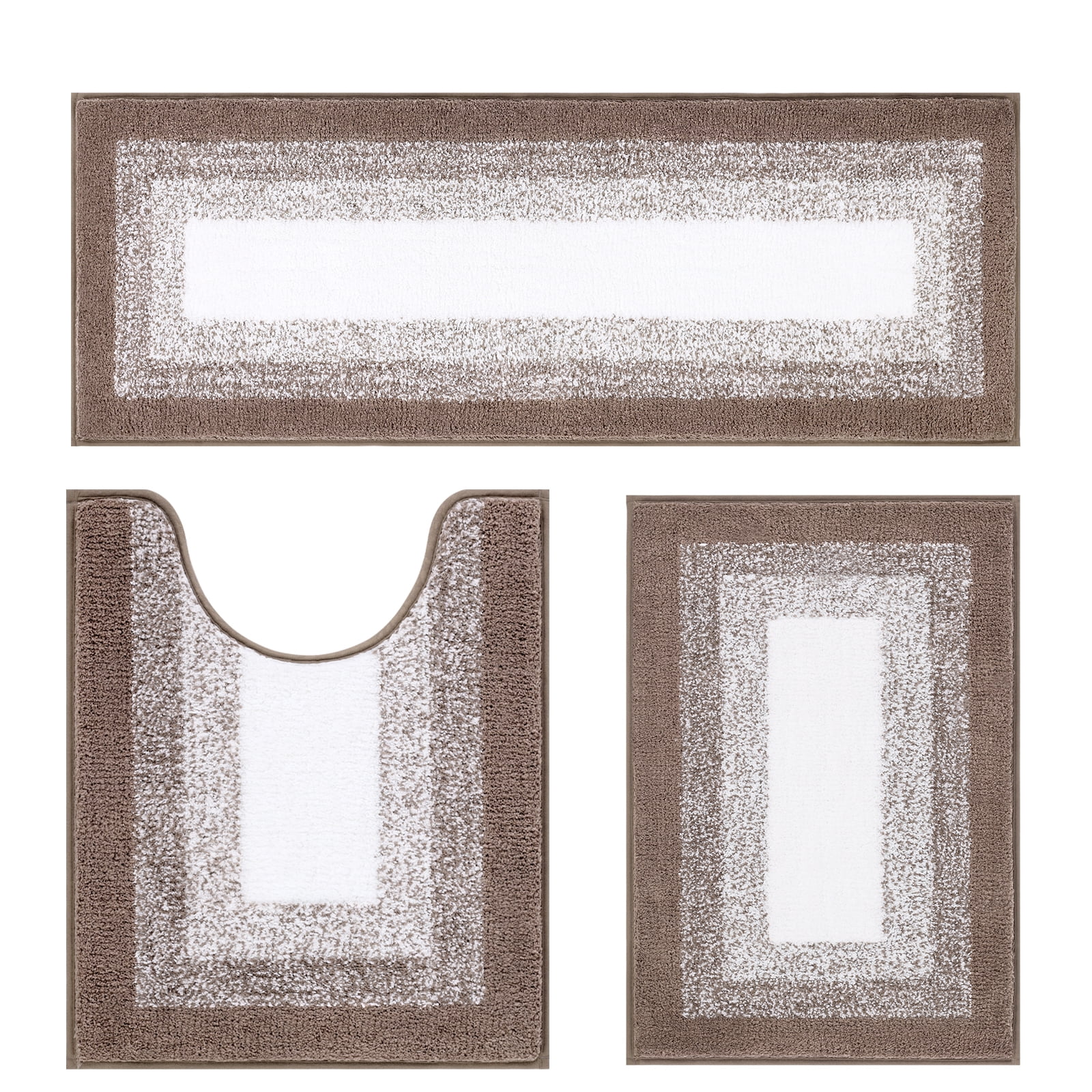 Ileading 3 Piece Bath Rug Set Microfiber Washable Non Slip Bathroom Rug and Mat Set, Coffee