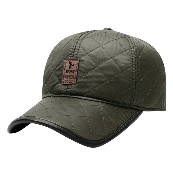 Winter Baseball Cap for Men PU Leather Warm Hat with Ear Flaps, Quilted Thick Thermal Windproof Cap Cold Weather Gear for Outdoor Sports Casual Gatherings Chilly Morning Commute Everyday Wear