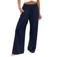 thumbnail image 2 of TrendOFT Stretchy Wide Leg Palazzo Pants for Women Casual Comfy High Waist Dressy Lounge Pants with Pockets Navy S, 2 of 6