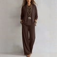 thumbnail image 2 of Morttic Women's Casual Loose Two-Piece Set Long Sleeve Round Neck Top & Elastic Waist Wide-Leg Pants with Pockets Coffee,L, 2 of 3