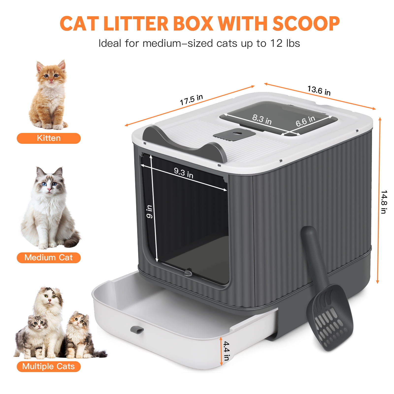 PHANCIR Enclosed Cat Litter Box with Lid, Easy to Clean with Includes Scoop & 4 Charcoal Deodorizer Bags