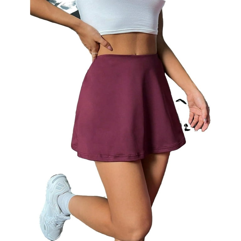 Casual Solid A Line Skirts Maroon Women Skirts