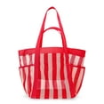 thumbnail image 2 of No Boundaries Women's Mesh Tote Bag, Coral Stripe, 2 of 6