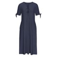 thumbnail image 4 of FRSASU Women's Elegant V-Neck Long Dress Casual Loose Short Sleeve Midi Dresses Boho Vacation Maxi Sundress with Pockets Navy, 4 of 6