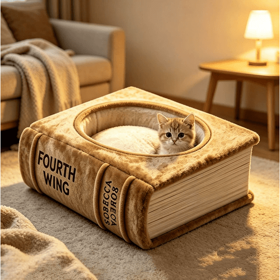BookNest Shaped Pet Bed Cozy Storybook Sleep Nest, Novelty Book‑Shaped Plush Pet Hideaway Bed, Soft Cushioned Sleeping Nest for Small Cats & Tiny Dogs (B)