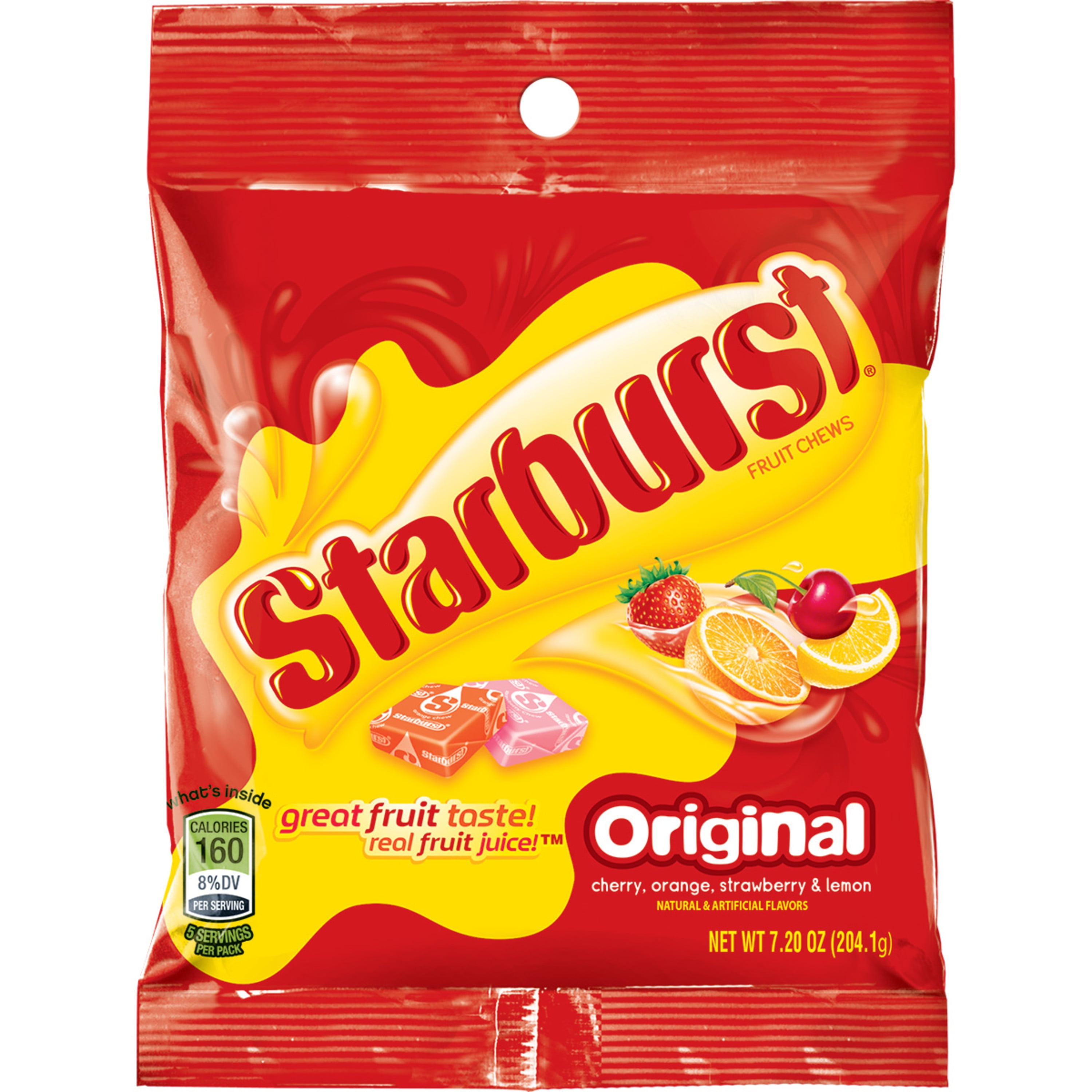 (6 pack) Starburst Fruit Chews Original Cherry, Orange, Strawberry & Lemon Gummy's, 7.20oz, Plastic Bag