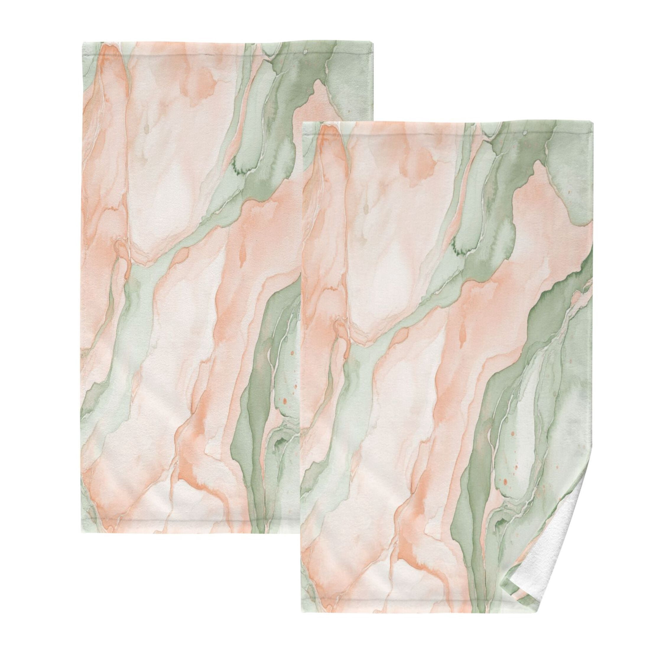 2 Pcs Absorbent Face Towel Bath Hand Towels Soft Breathable Cotton Towel Set for Bathroom Kitchen Hotel Spa Decor Watercolor Marble Pattern