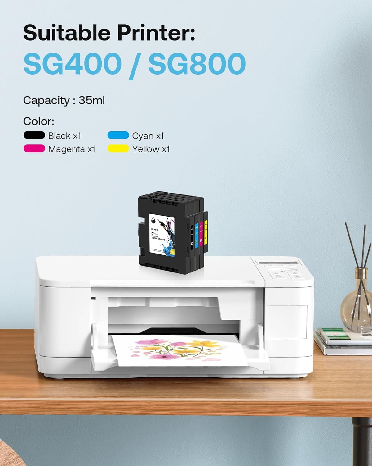 Hiipoo SG400 SG800 Sublimation Ink Cartridge (4-Pack), Compatible with Printers, Latest Upgraded Chip, Heat Transfer for Mugs, T-Shirts, DIY Gifts , Black/Cyan/Magenta/Yellow