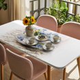 thumbnail image 3 of Spring Blue Flowers Table Cloths for 4 Foot Rectangle Tables, Retro Tea Cup Phrases Country Patio Waterproof Elastic Fitted Tablecloths, Washable Rectangular Table Cover for Camping, 3 of 8