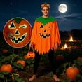 thumbnail image 3 of FchengtaiS 3PCS Halloween Pumpkin Costume for family,Glow in the Dark Halloween Pumpkin Cloak-Poncho with Headband & Candy Bag for Holiday Party, 3 of 5