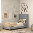 thumbnail image 2 of Flash Furniture Hollis Twin Upholstered Platform Bed with Wingback Headboard, Mattress Foundation with Slatted Supports, No Box Spring Needed, Gray Faux Linen, 2 of 12