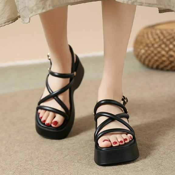 WASHWEPE Low Heel Sandals For Women Black 1 Pair 9.3x4.2x3.1in