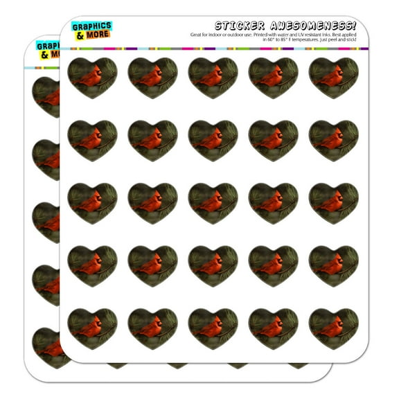 Northern Cardinal Red Pine Perch Heart Shaped Planner Calendar Scrapbook Craft Stickers