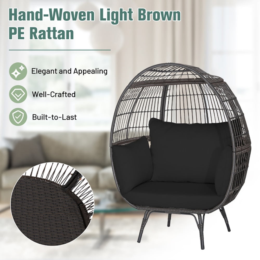 Aimee Lii Oversized Indoor Wicker Egg Chair with Sturdy Metal Frame for Patio, Indoor Outdoor Patio Loungers, Black