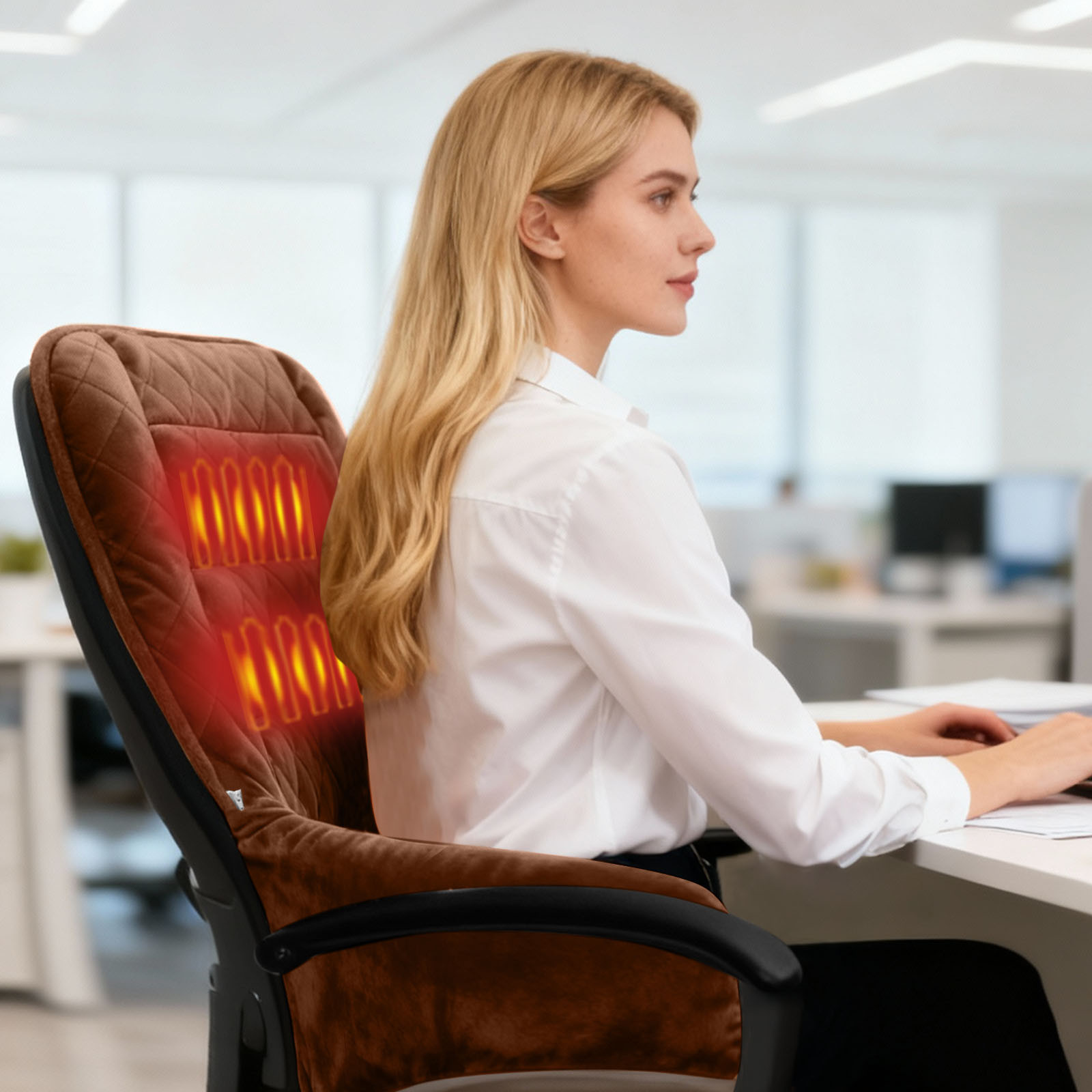 Heated Office Chair Cushion with Lumbar Support, USB Powered Heating Seat Pad with 3 Heat Levels, Large Area Warmth for Desk Chairs, Wheelchairs and Home Office Use with Timer Function
