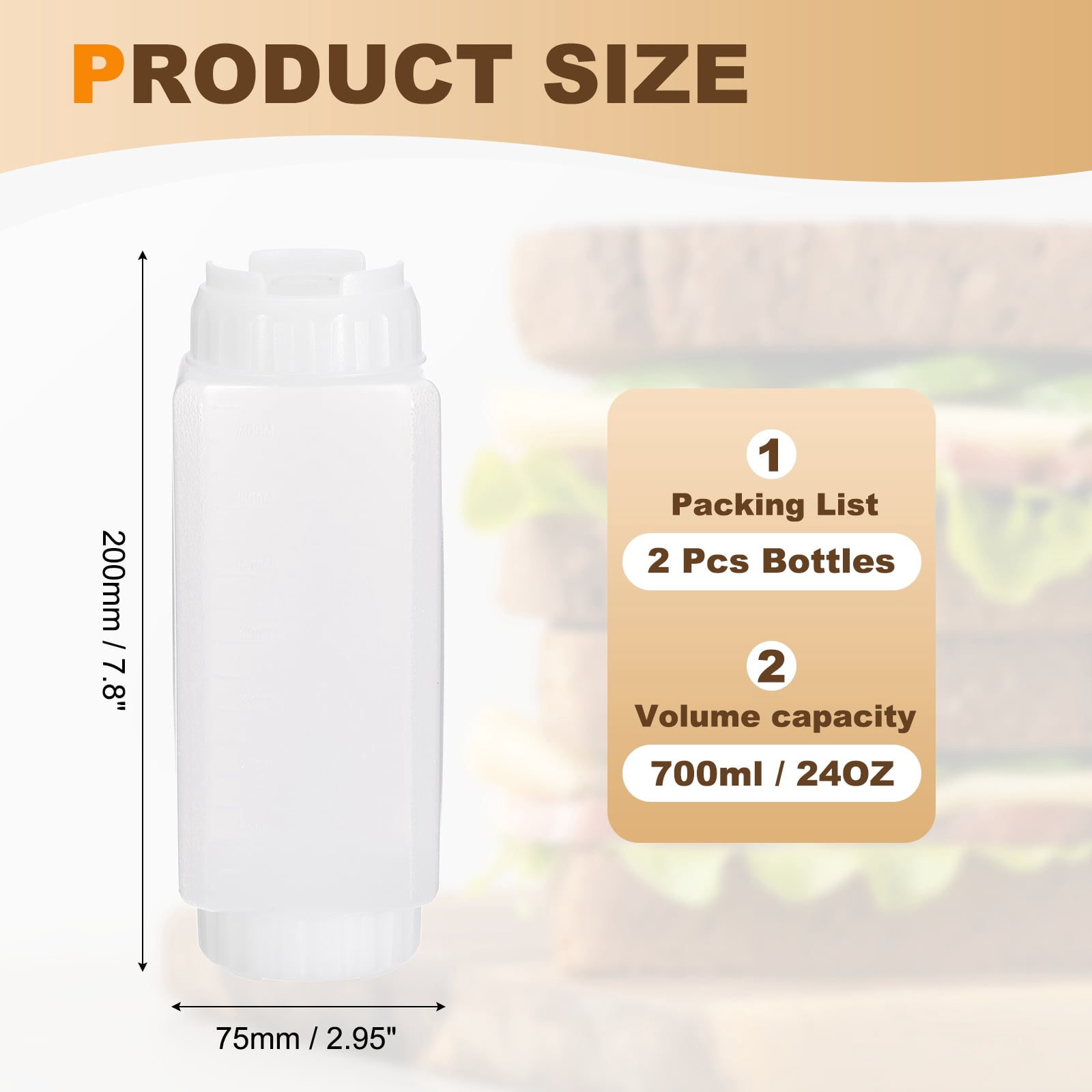 Uxcell Condiment Squeeze Bottles for Sauces, 2pcs 24 oz Refillable Square Double Head Bottle, Dispensers Leak Proof for Cooking Oil Seasoning Honey Syrup, White