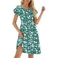 thumbnail image 2 of Fantaslook Women Summer Dresses V Neck Ruffle Sleeve Casual Flowy Sundresses Button Floral Midi Dress with Pockets, 2 of 8