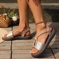 thumbnail image 4 of HTHLVMD Women's T-Strap Slingback Sandals, Leather Flat Shoes, Neutral Sandals for Women Women's Casual Side Hollow Belt Buckle Flat Roman Shoes Summer Fashion Ladies Sandals, Gold 10, 4 of 8