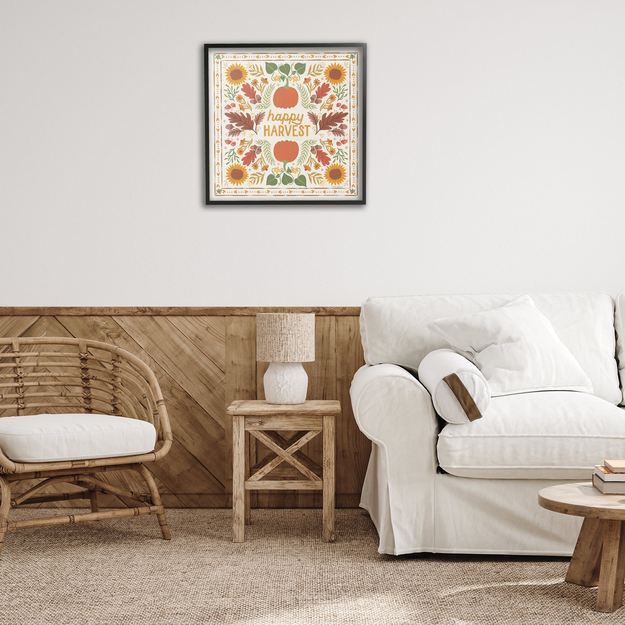 Stupell Industries Happy Harvest Pattern Landscape Painting Black Framed Art Print Wall Art, 24 x 24
