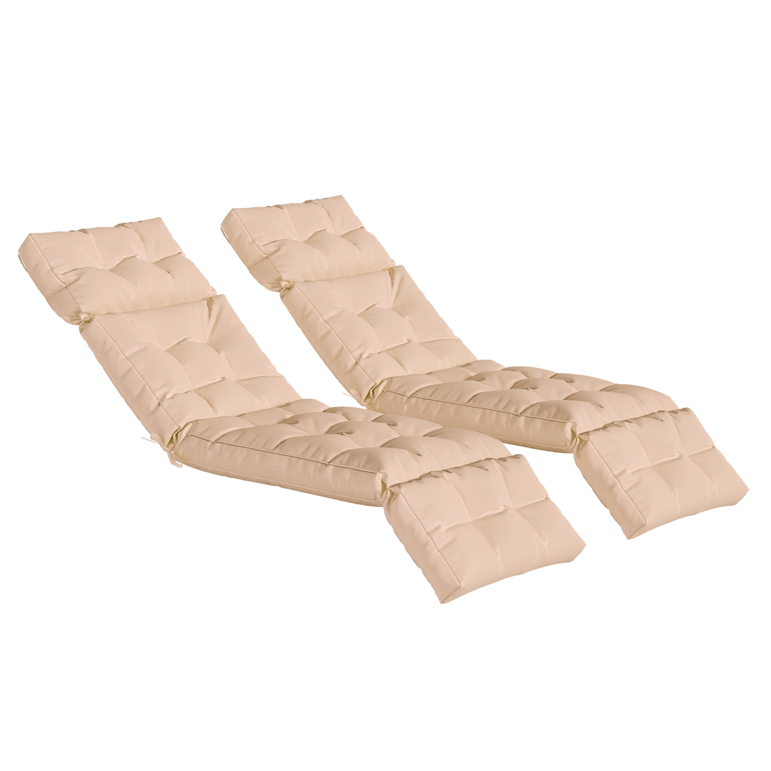 BaPiPro Set of 2 Upgraded 4-Segment Chaise Lounge Cushions, All-Weather Tie Fastened Pads with Plush PP Cotton, for Patio, Poolside & Balcony, Beige