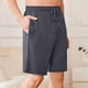 thumbnail image 3 of Pantalones Cortos de Cintura Elástica para Hombre Color Sólido Casual Beach Shorts de Verano con Botón, Algodón de Poliéster, 3 of 6
