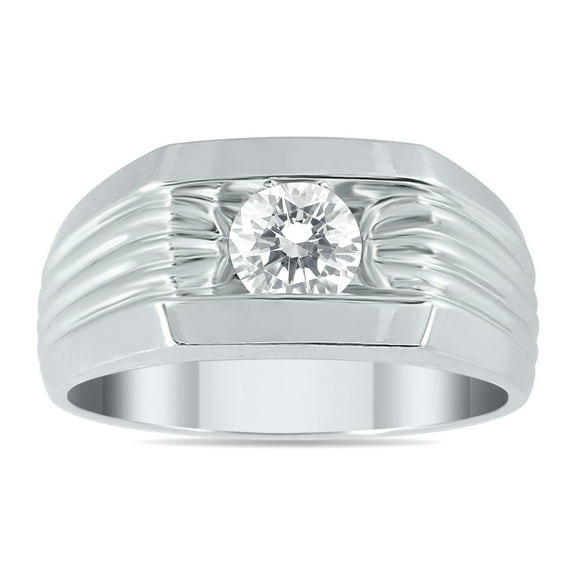 3/4 CTW Men's Genuine Diamond Solitaire Ring in 10K White Gold