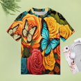 thumbnail image 4 of Colorful Flowers Women's Short Sleeve Tops Casual Blouses T Shirt, 4 of 7