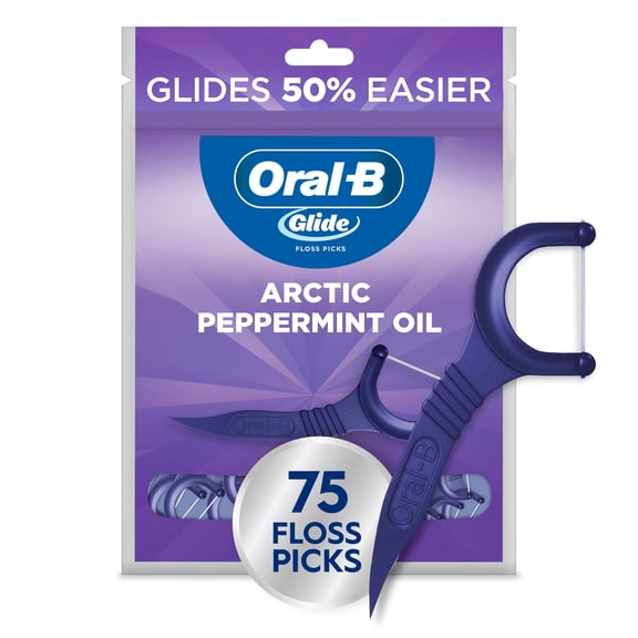 Oral-B Floss, Glide Peppermint Dental Floss Picks with Arctic Peppermint Oil Flavor, 75 Picks