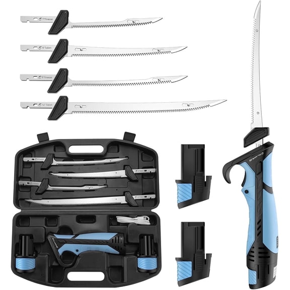 Calamus BladeVolt Cordless Electric Fillet Knife, 27,000 RPM High-Speed Motor, Rechargeable Type-C Batteries, 4 Stainless Steel Blades, Fishing Knife for Fish Filleting Fishing Gear