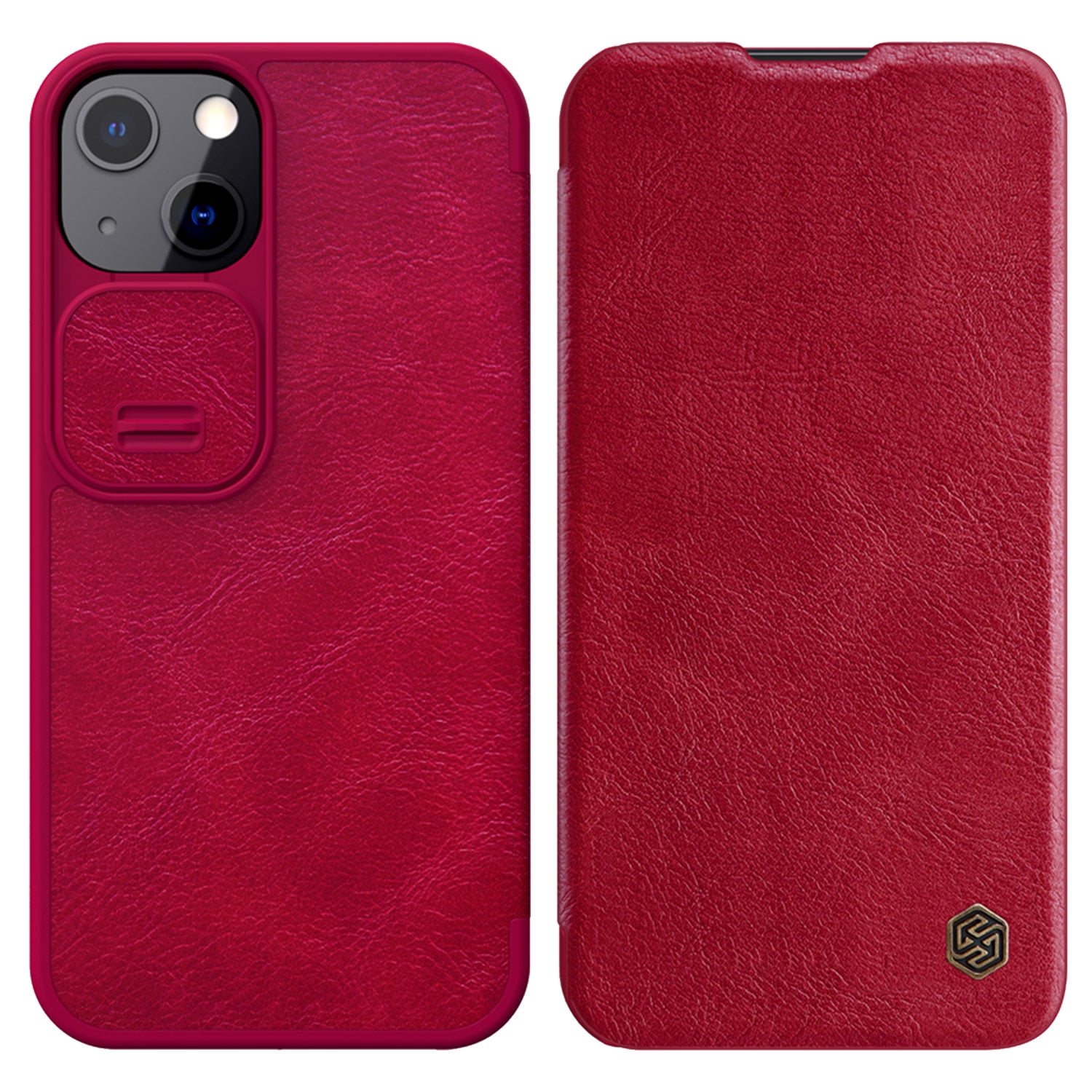 Allytech for iPhone 13 Case with Slide Camera Cover and Card Holder, PU