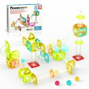 PICASSO-TILES Marble Run Magnetic Tiles for Kids, 45PCS, Mini Construction Magnet Tiles Race Track Building Blocks STEM Toy