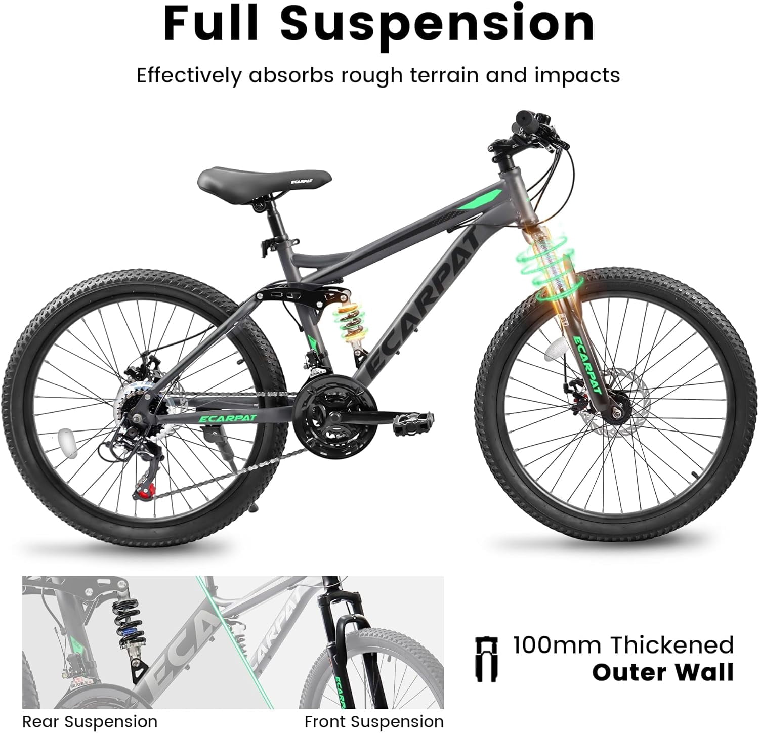 UPANBIKE Mountain Bike for Women Men Teens 24/26/27.5 Inch Wheels, Dual Full Suspension 21-Speed Steel Frame Birthday Gift Commuter to School Work Outdoor Sports Cycling