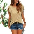 thumbnail image 2 of Alitao Tshirts Shirts Blouses for Women Dressy Casual Womens Casual Fashion Western Fringe Slim Fit T Shirt Short Sleeves Cotton Shirts Summer Tops Khaki L, 2 of 5