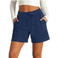 thumbnail image 2 of Women's Elastic Denim-Look Shorts with Side Pockets for Fitness and Casual Wear, 2 of 9