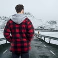 thumbnail image 3 of TrailCrest Men's Warm Sherpa Lined Hoodie Fleece Shirt Jacket, Classic Zip Up Buffalo Plaid, Red Plaid, 3X, 3 of 5