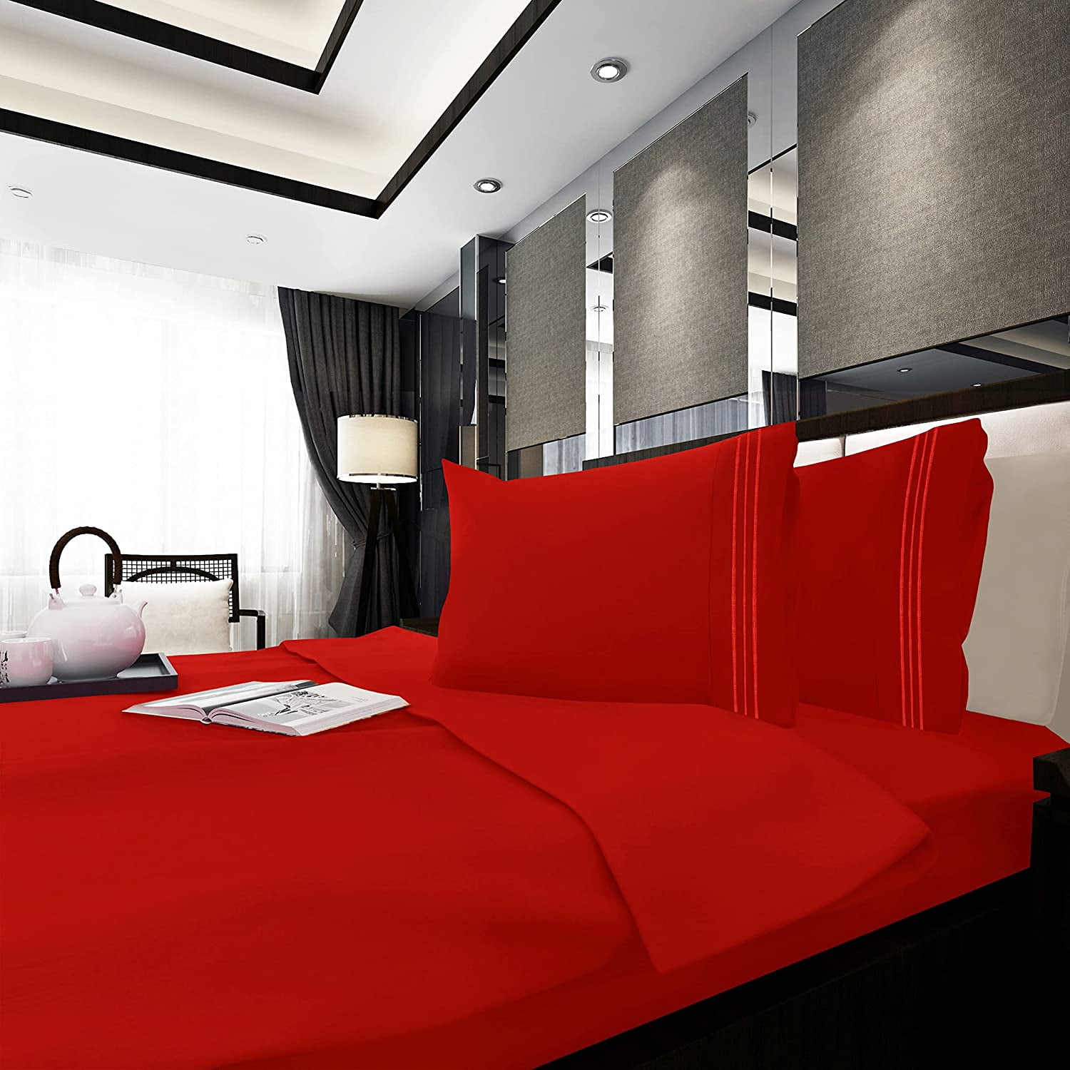 4-Piece Bed Sheet Set In a GIFT BOX Deep Pocket and Easy Fit California King Red