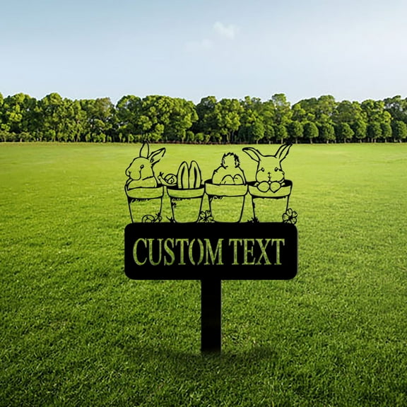 Custom Floral Bunny Garden Stake,Rabbit Metal Garden Sign with Stake,Personalized Easter Bunny Garden Stake,Yard Sign