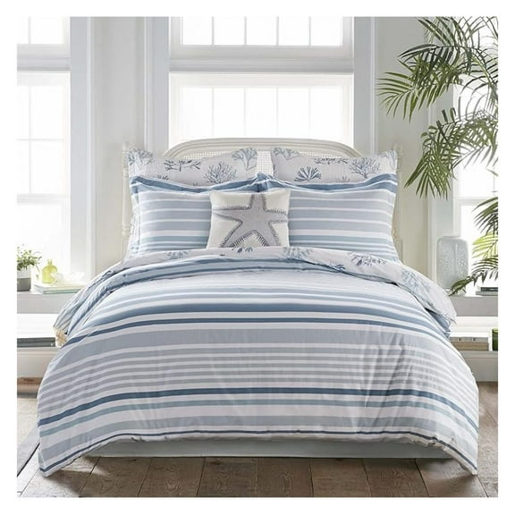 - Truro Comforter Set - Twin Comforter   One Standard Pillow Cases - Stripe - Shades of Blue - Comforter (68 x 88in) and Pillow Case (26 x 20in) - Cotton
